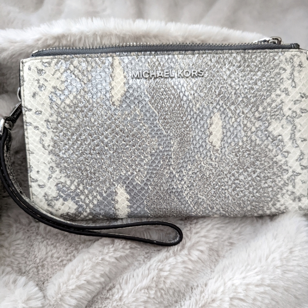 Michael Kors snakeskin print wallet wristlet. Gorgeous silver!  NWOT